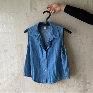Denim Peter Pan collar cropped button down tank